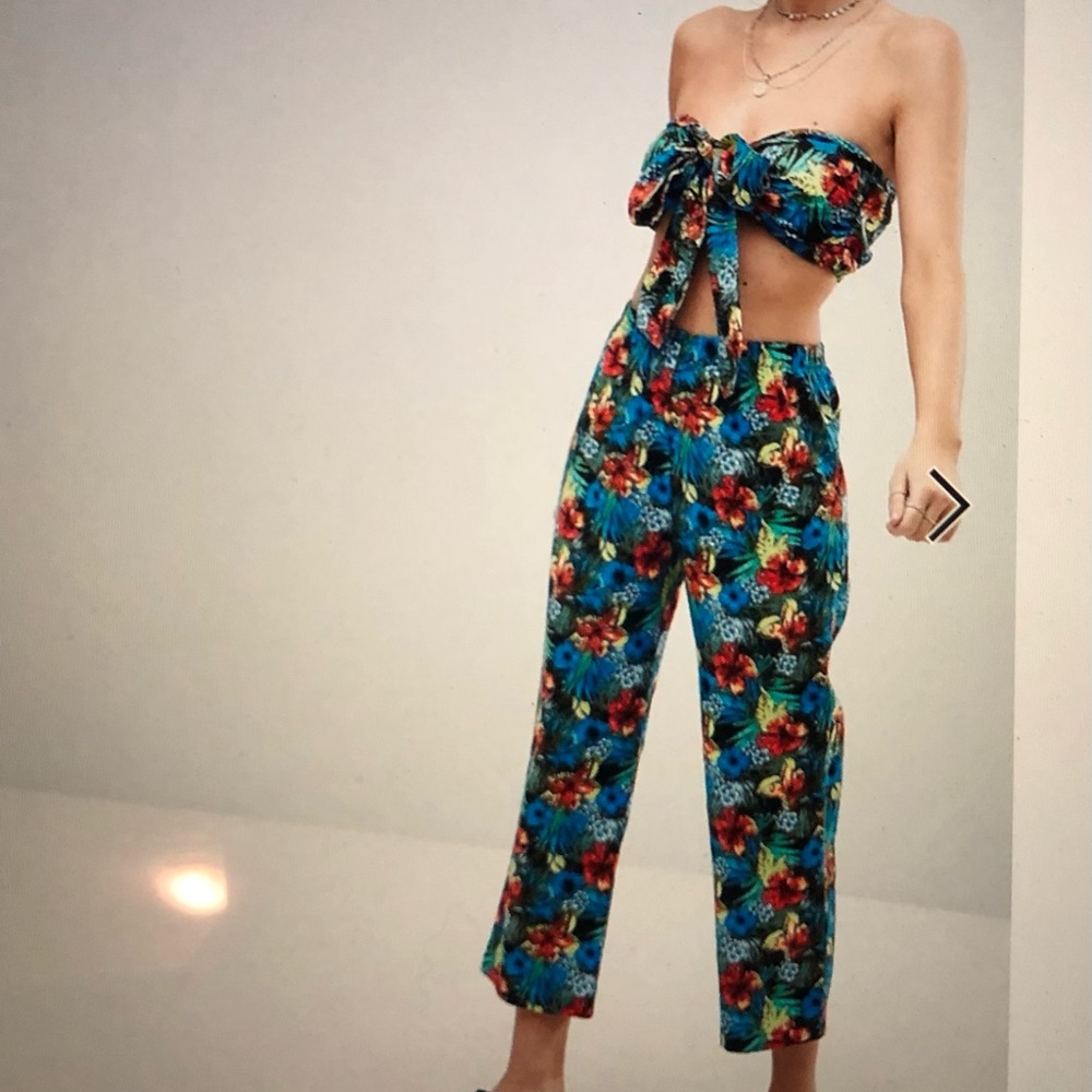 Reclaimed Vintage Inspired Tropical Print Bandeau Top & Pants UK 12 Size 8 NWOT